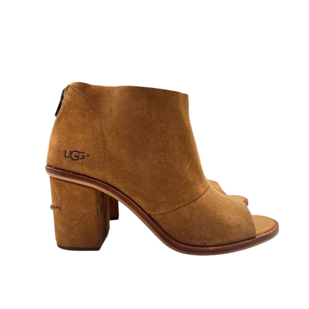 UGG Women's Ginger Chestnut Suede Peep Toe Ankle Boots Sz. 9 - Picture 4 of 12